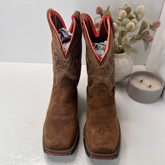Justin Stampede Rush Waterproof Composite Safety Toe Boots Brown Women 7.5B - Picture 5 of 9